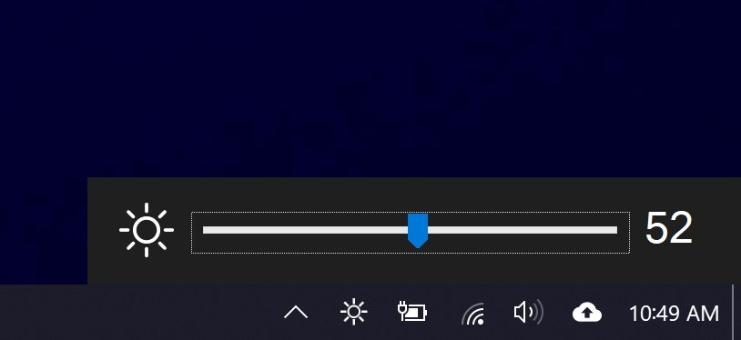 windows 10 taskbar brightness slider