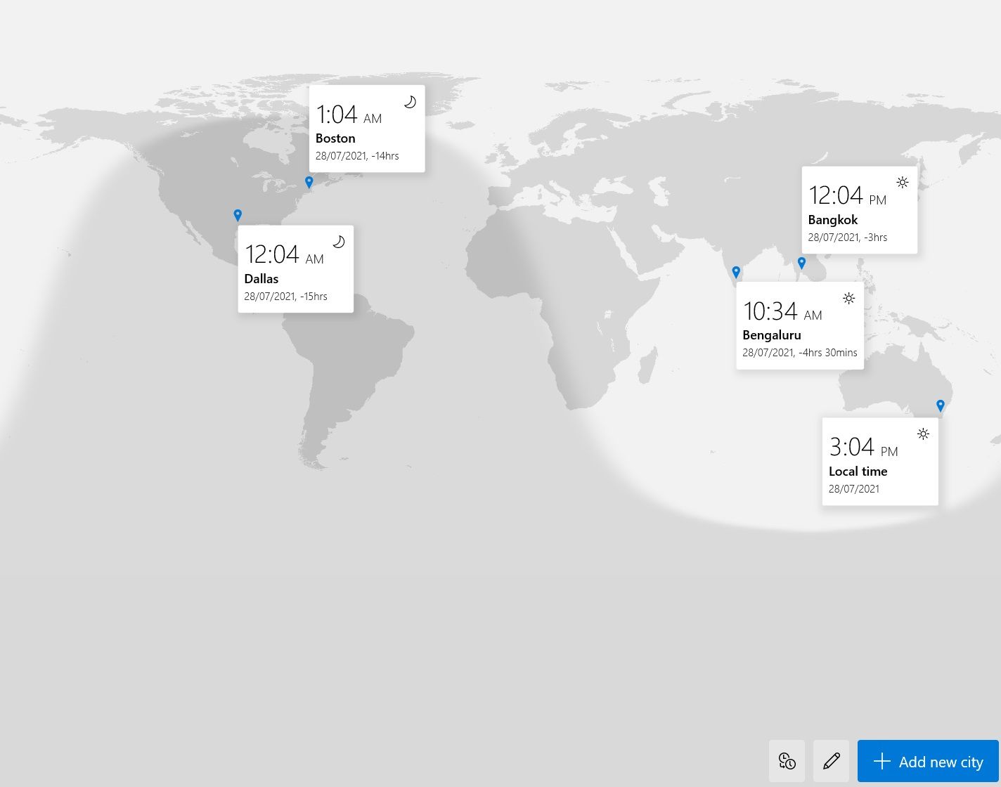 world clock 1 - Come utilizzare l’app Sveglia e Orologio mondiale su Windows 10