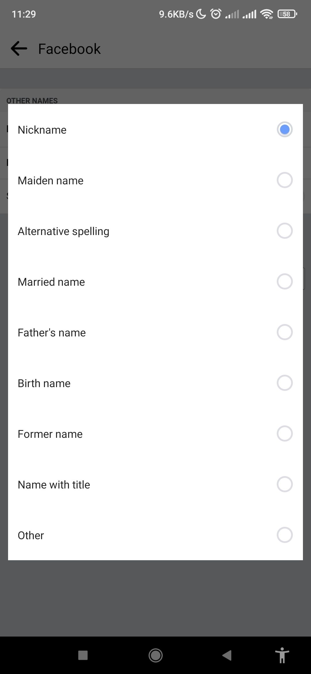 creating additional names facebook mobile
