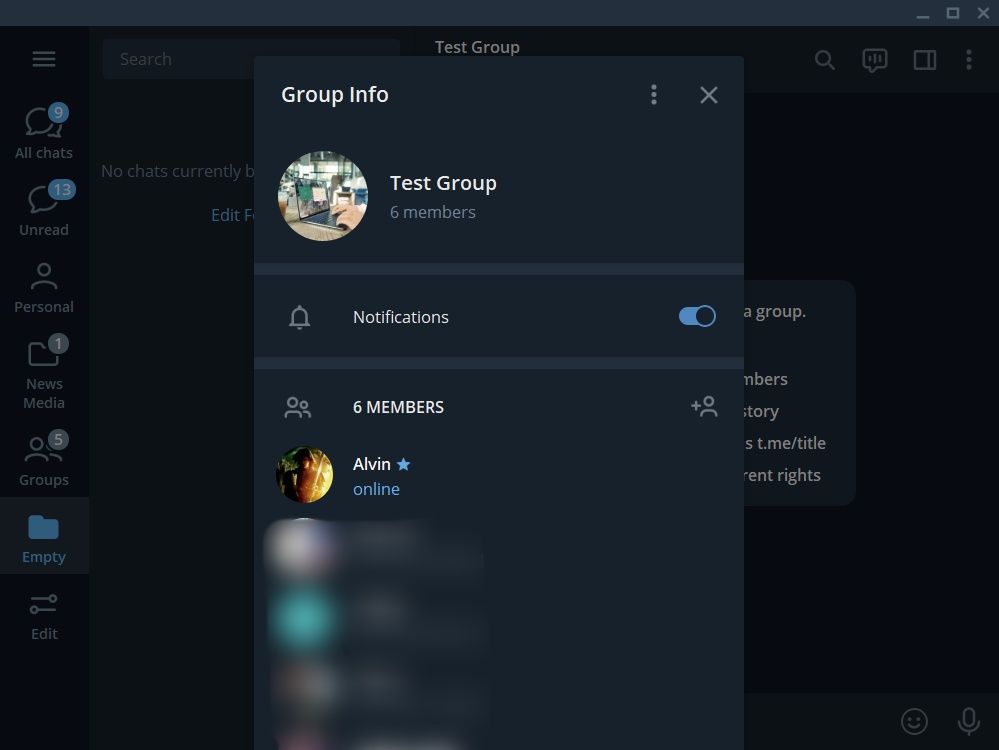 Group info page on Telegram desktop