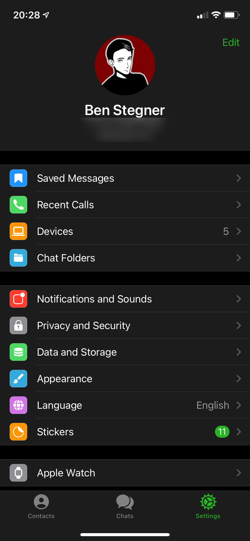 Telegram Settings iOS