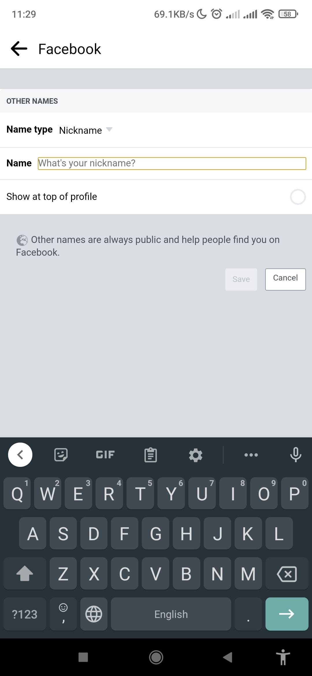 enter additional name facebook