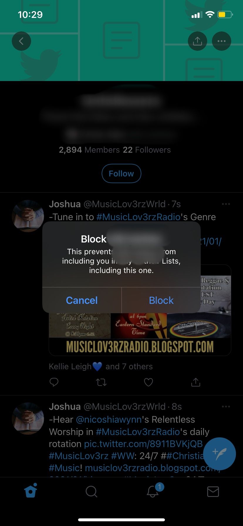 Blocking a list creator on Twitter