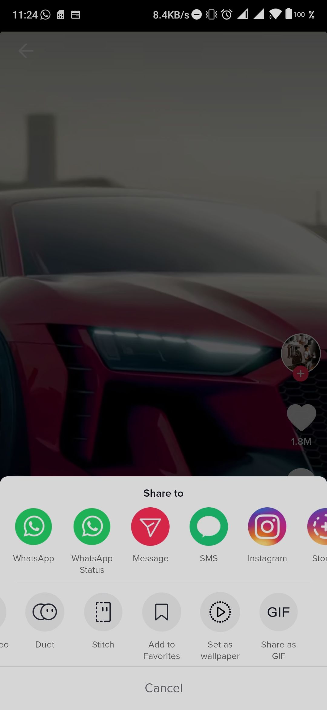 TikTok Android share menu