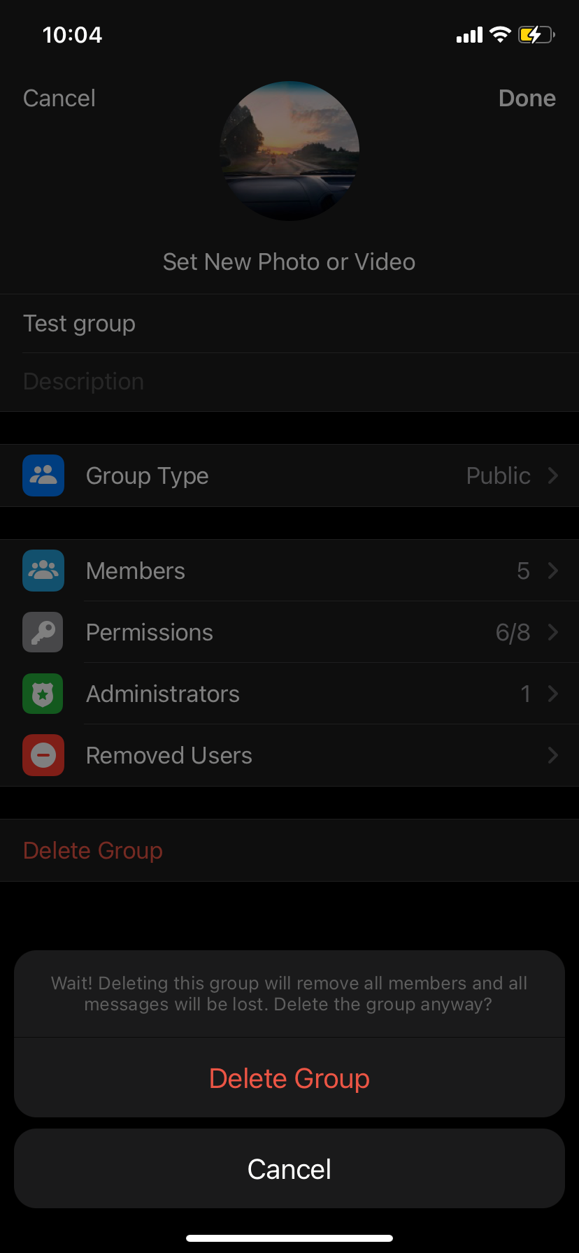 Delete your Telegram group on iOS