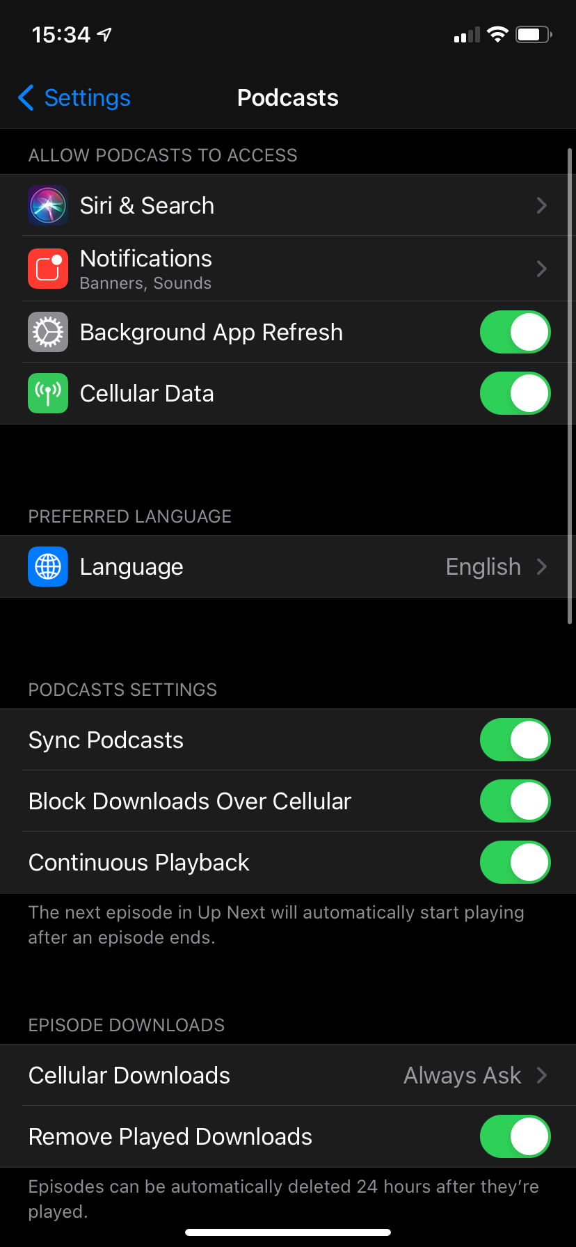 iPhone Podcasts App Settings