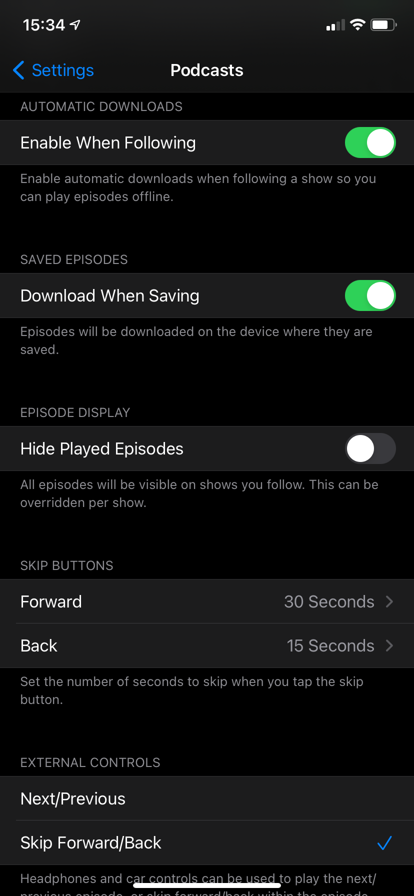 iPhone Podcasts App Settings Bottom