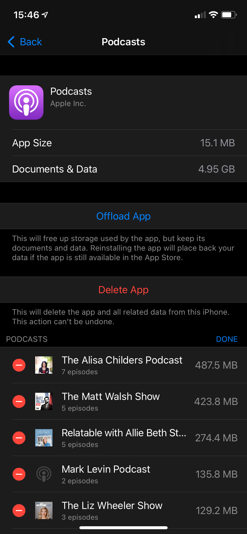 iPhone Podcast Storage Usage