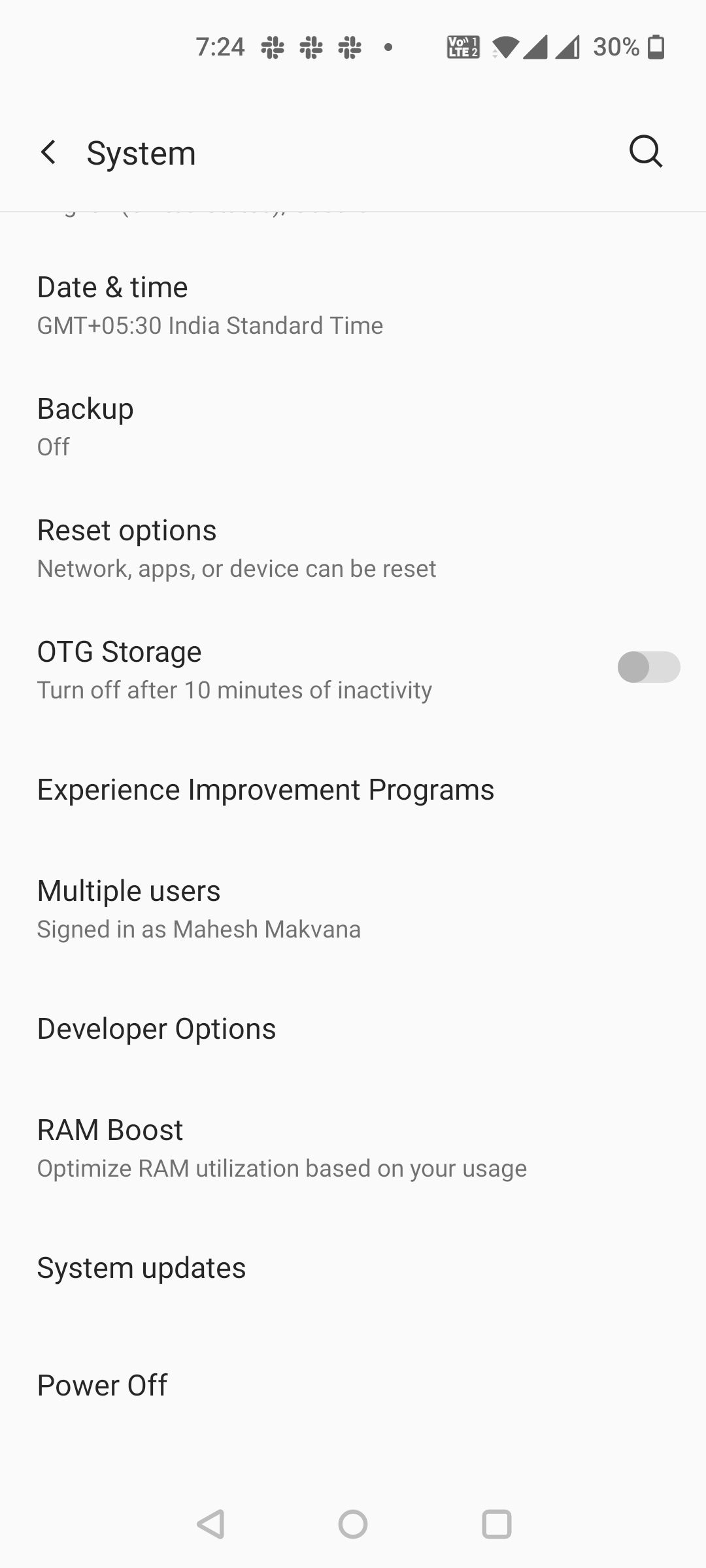 Tap System updates in Android Settings.