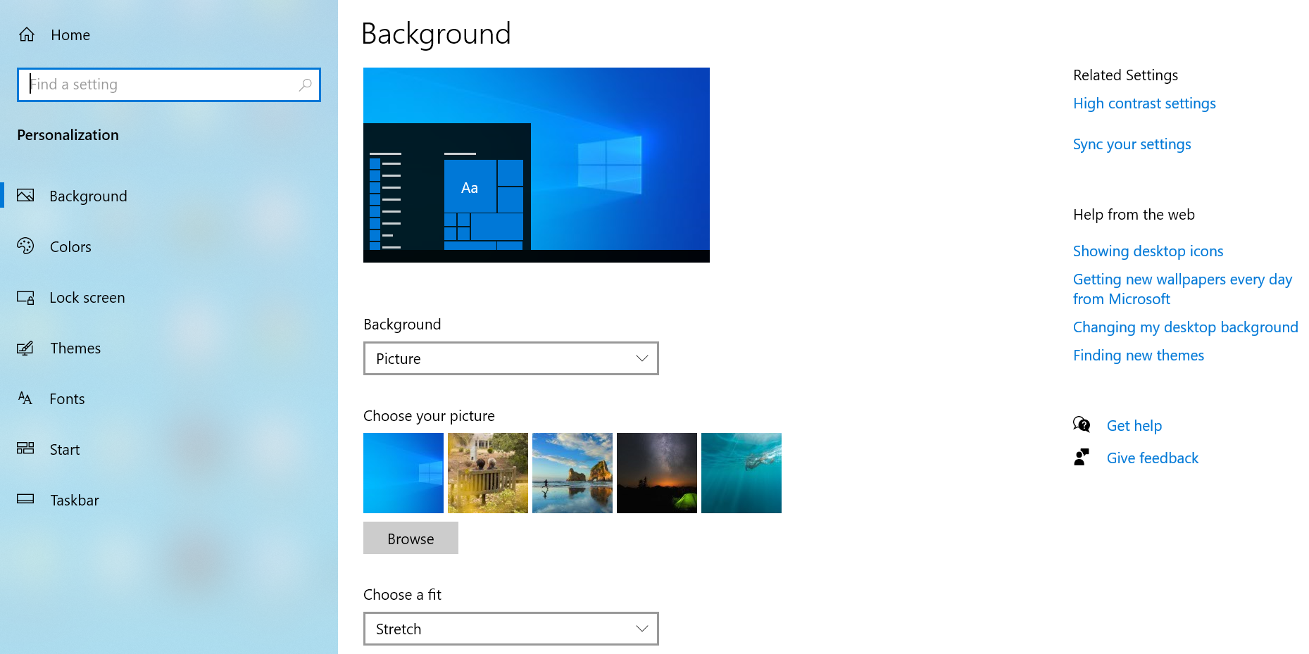 Set a wallpaper in Windows 10