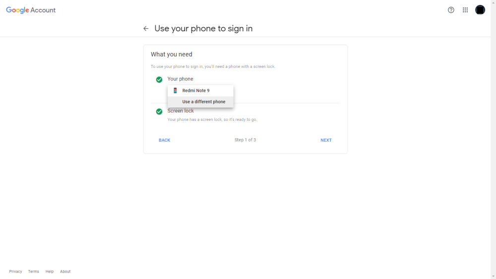 Google Prompts what you need Use a different phone