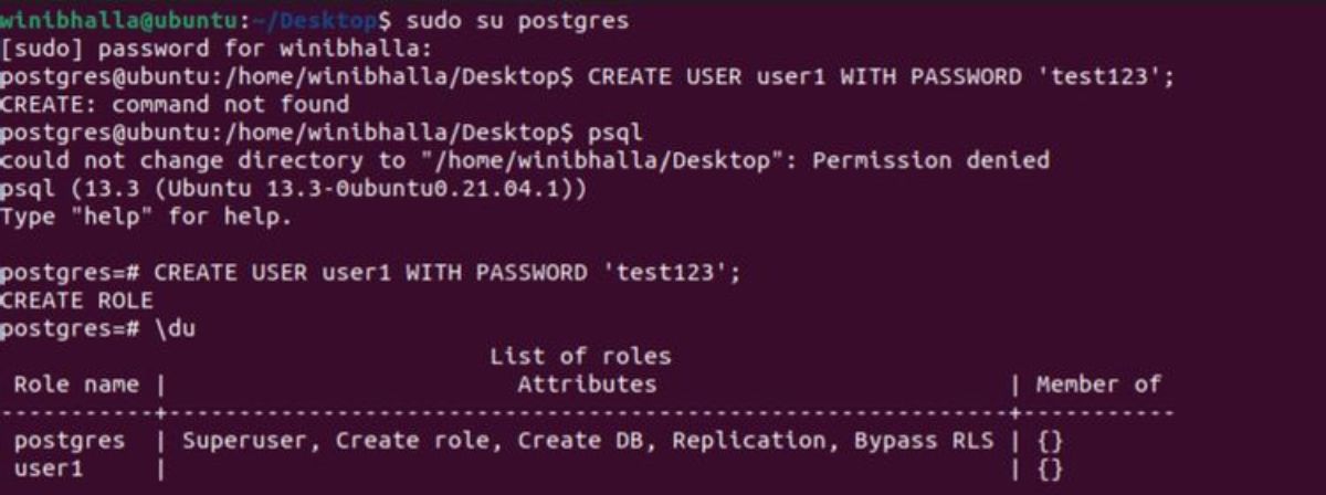 Add new user on PostgreSQL