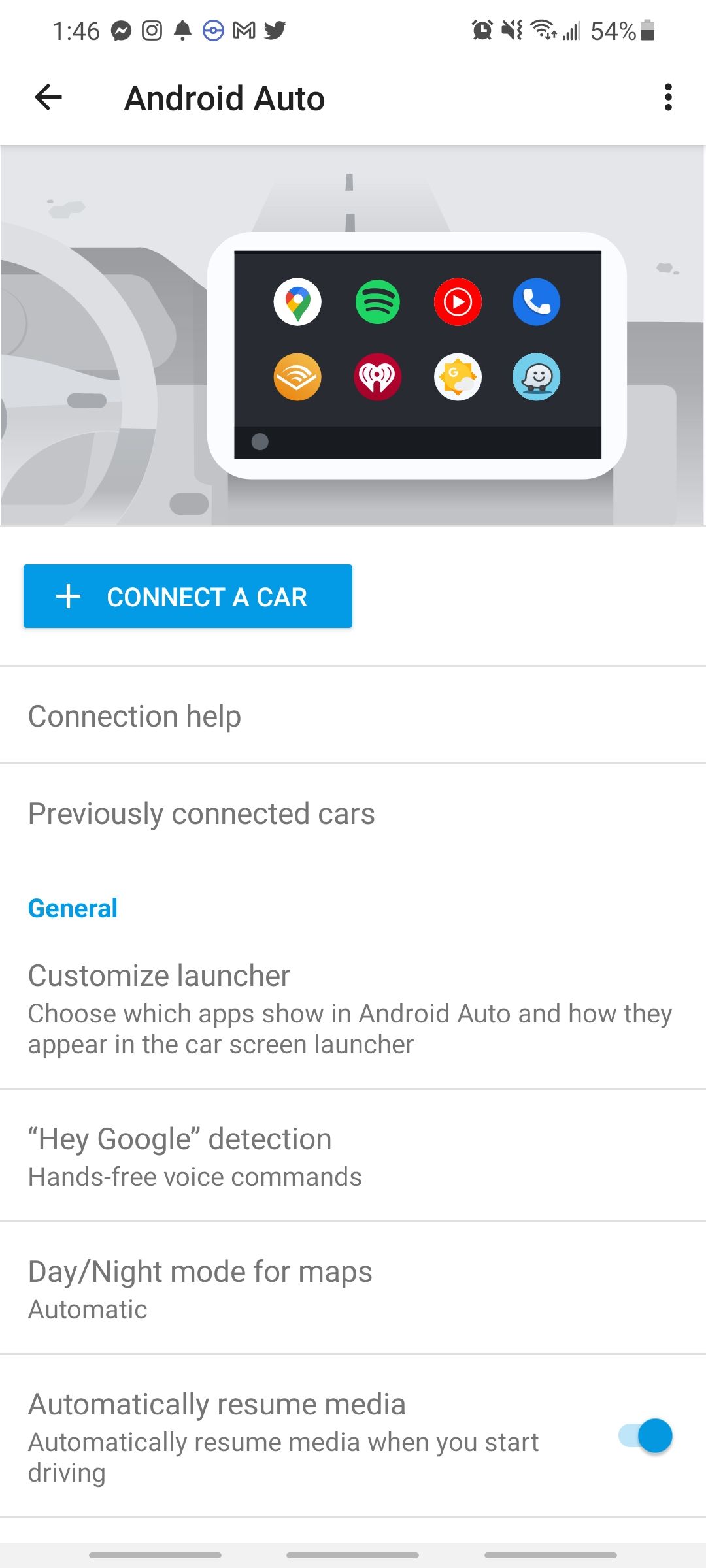 Android Auto in settings