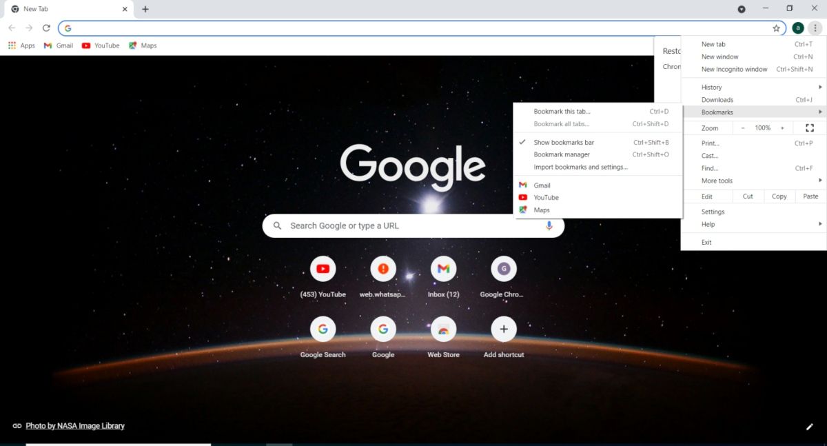 Showing Chrome Bookmarks Page