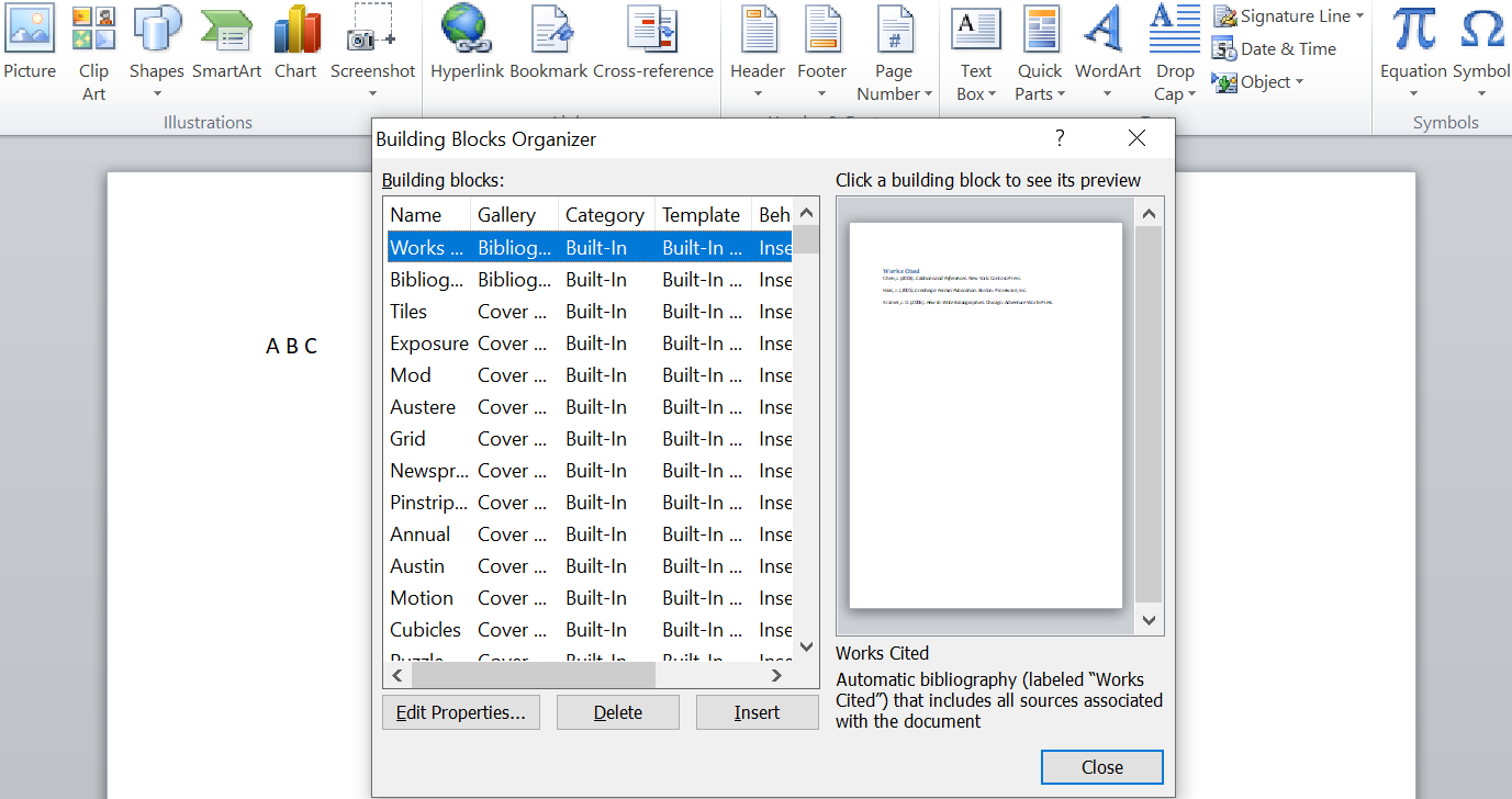 Building Blocks Organizer for a header 1 - Come creare un’intestazione personalizzata in Microsoft Word