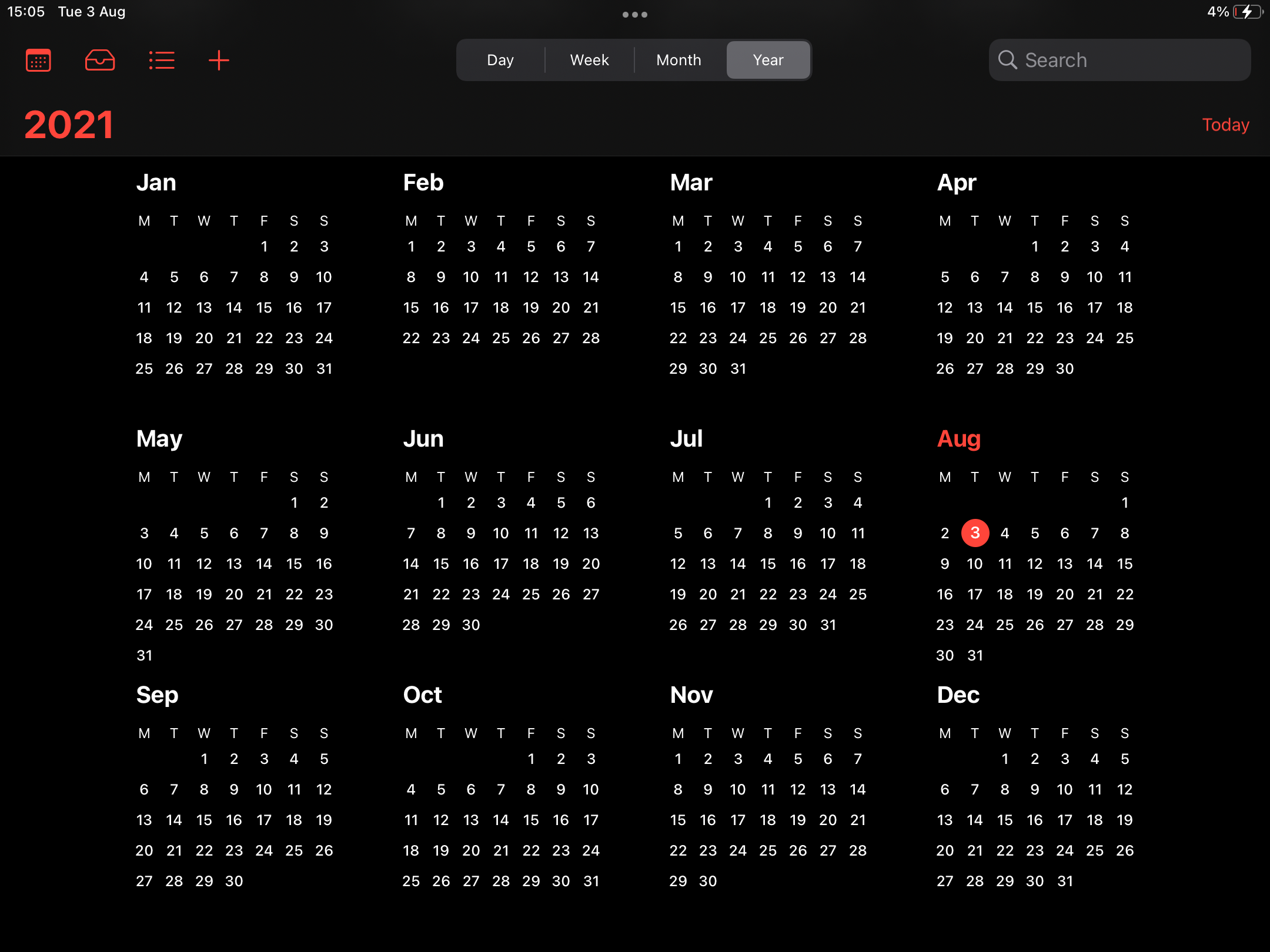 iPhone iPad Calendar Main View