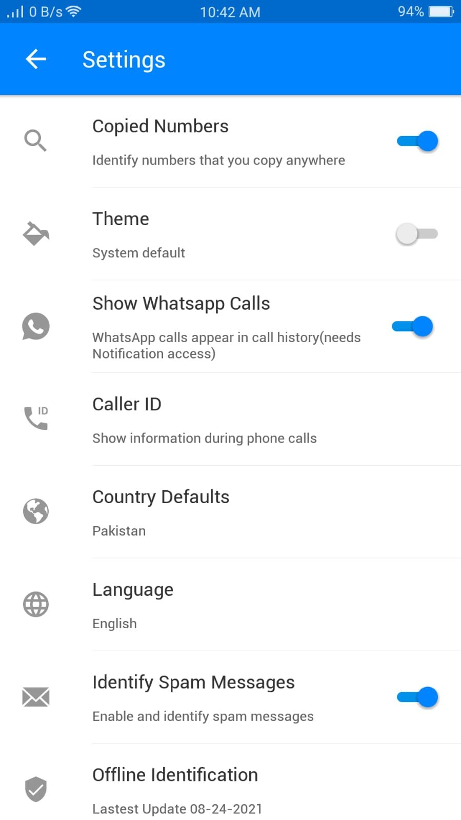 Caller ID - Various Changeable Settings
