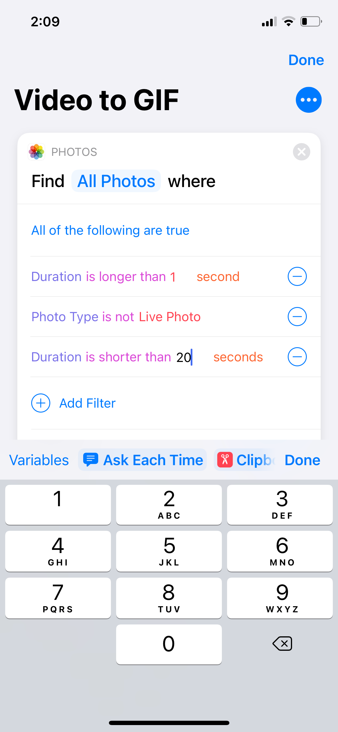 Changing Video Duration for GIF on Shortcuts