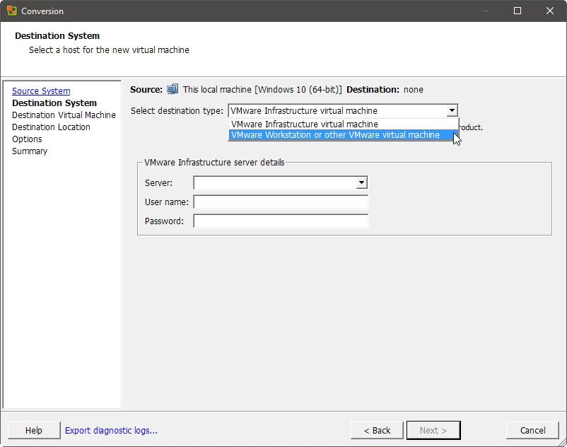 Choosing Destination Type