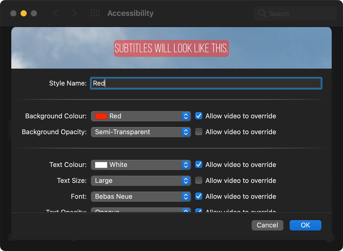 Closed Captions Mac Customization