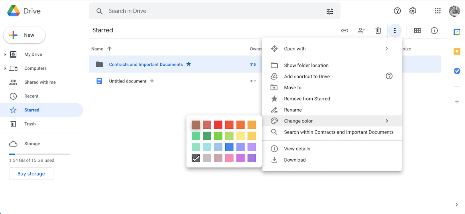 Image shows color coding folders inside Google Drive