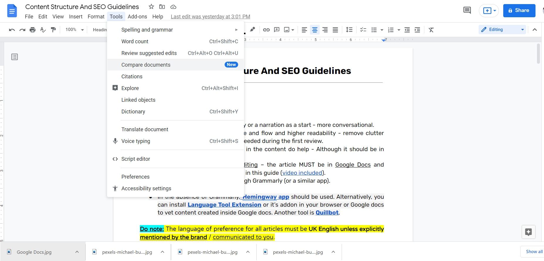 Compare Docs in Google Docs