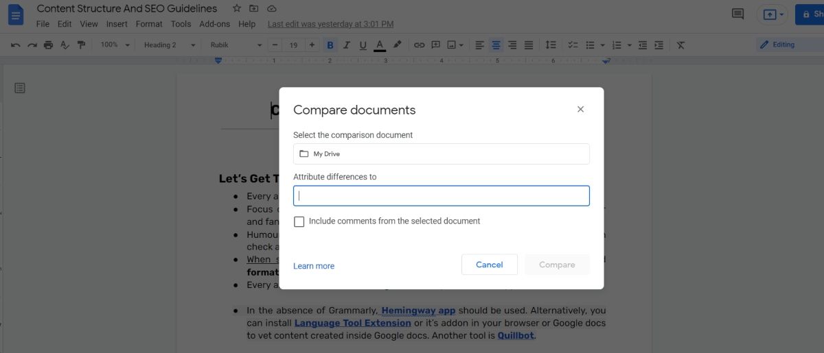 So vergleichen Sie Dokumente in Google Docs - Compare with