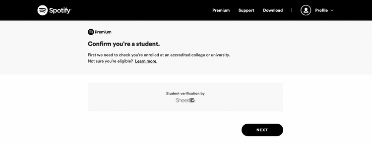 Konfirmasi bahwa Anda adalah Pelajar Prompt di Spotify Premium Student
