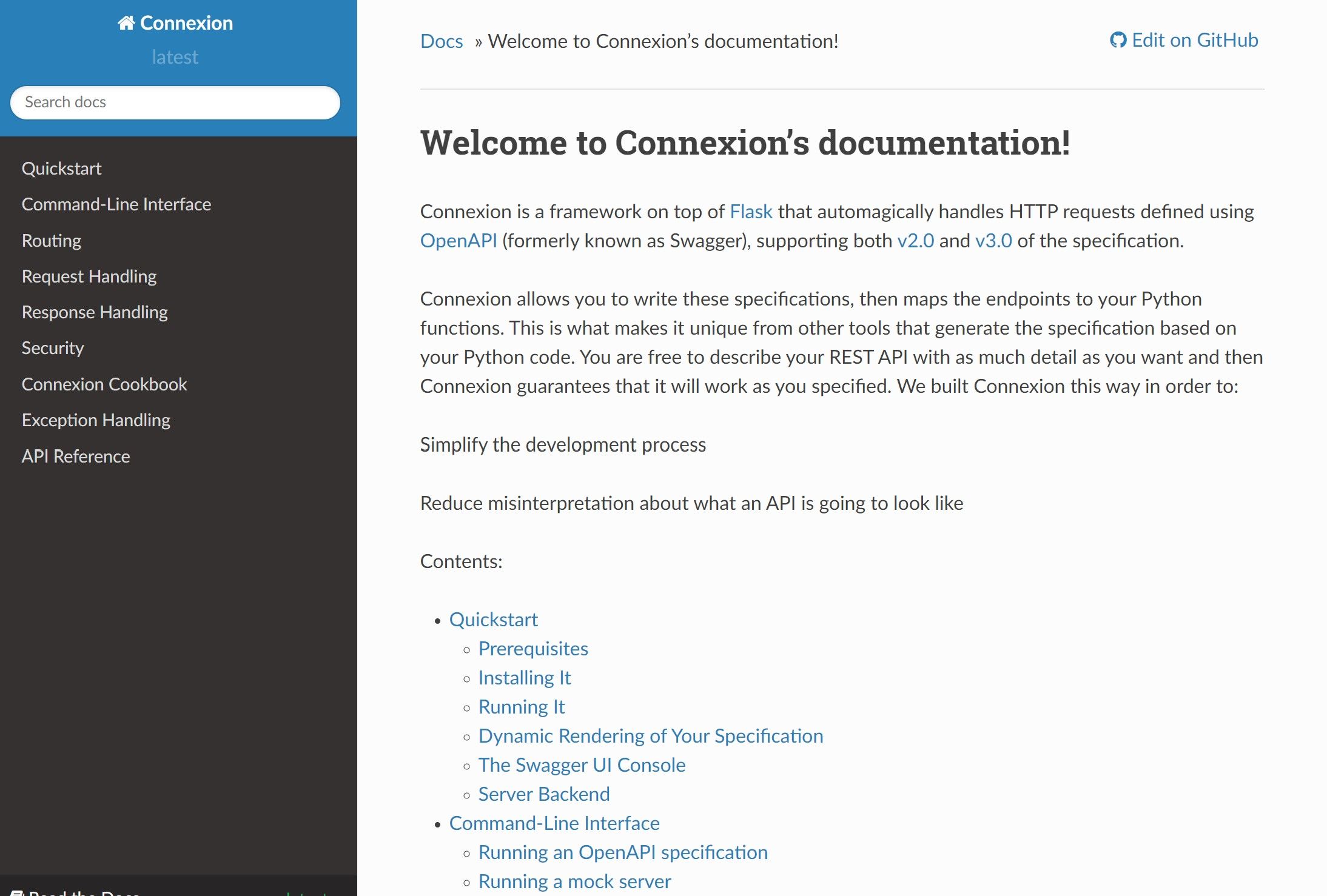 Connexion API website interface