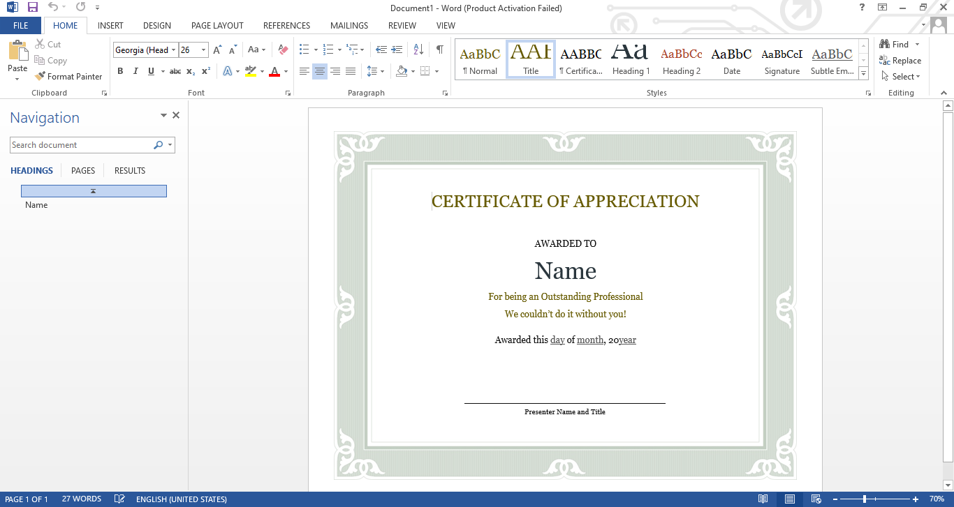 How to Create a Certificate Template in Microsoft Word With Word 2013 Certificate Template