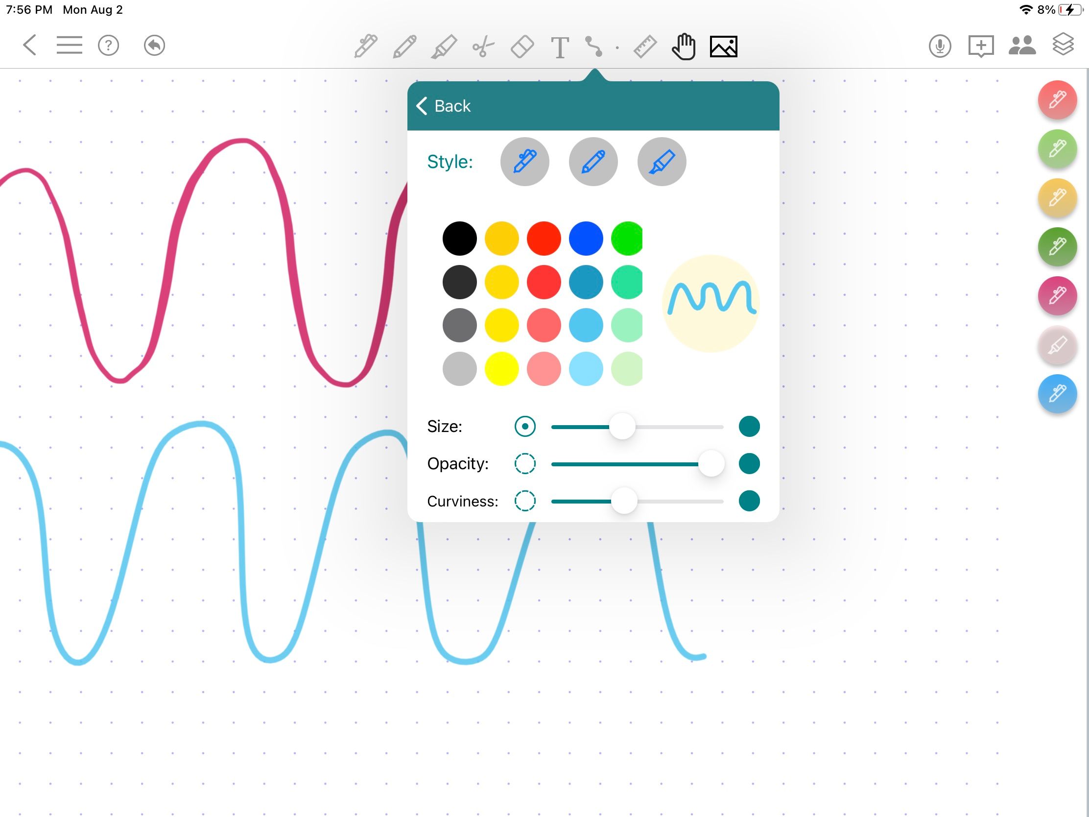 12 Gründe, warum CollaNote Ihre iPad-Notizen-App sein sollte - Curve Tool in CollaNote