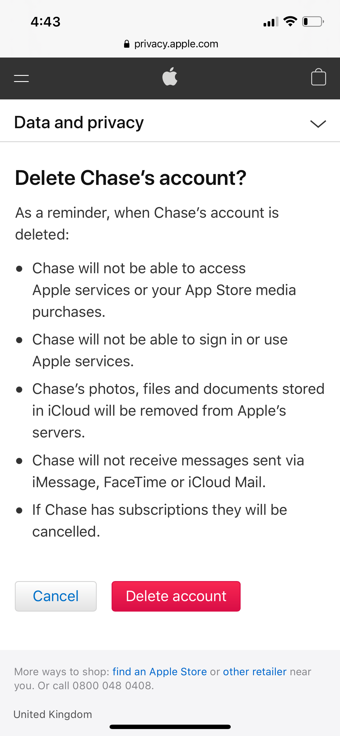 Delete Apple Account