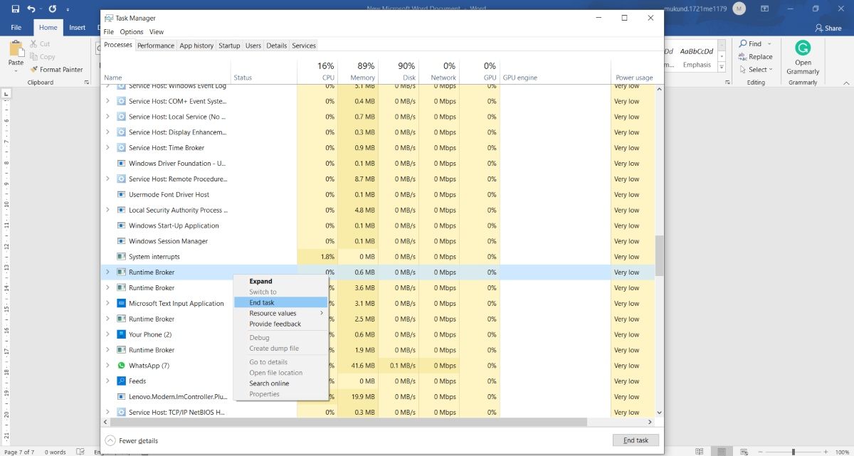 Disable Runtime Broker in Task Manager Windows 10