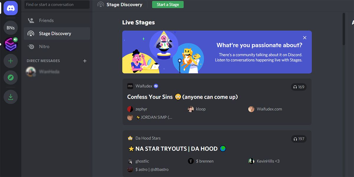 Visualization of stage channels discovery in Discord