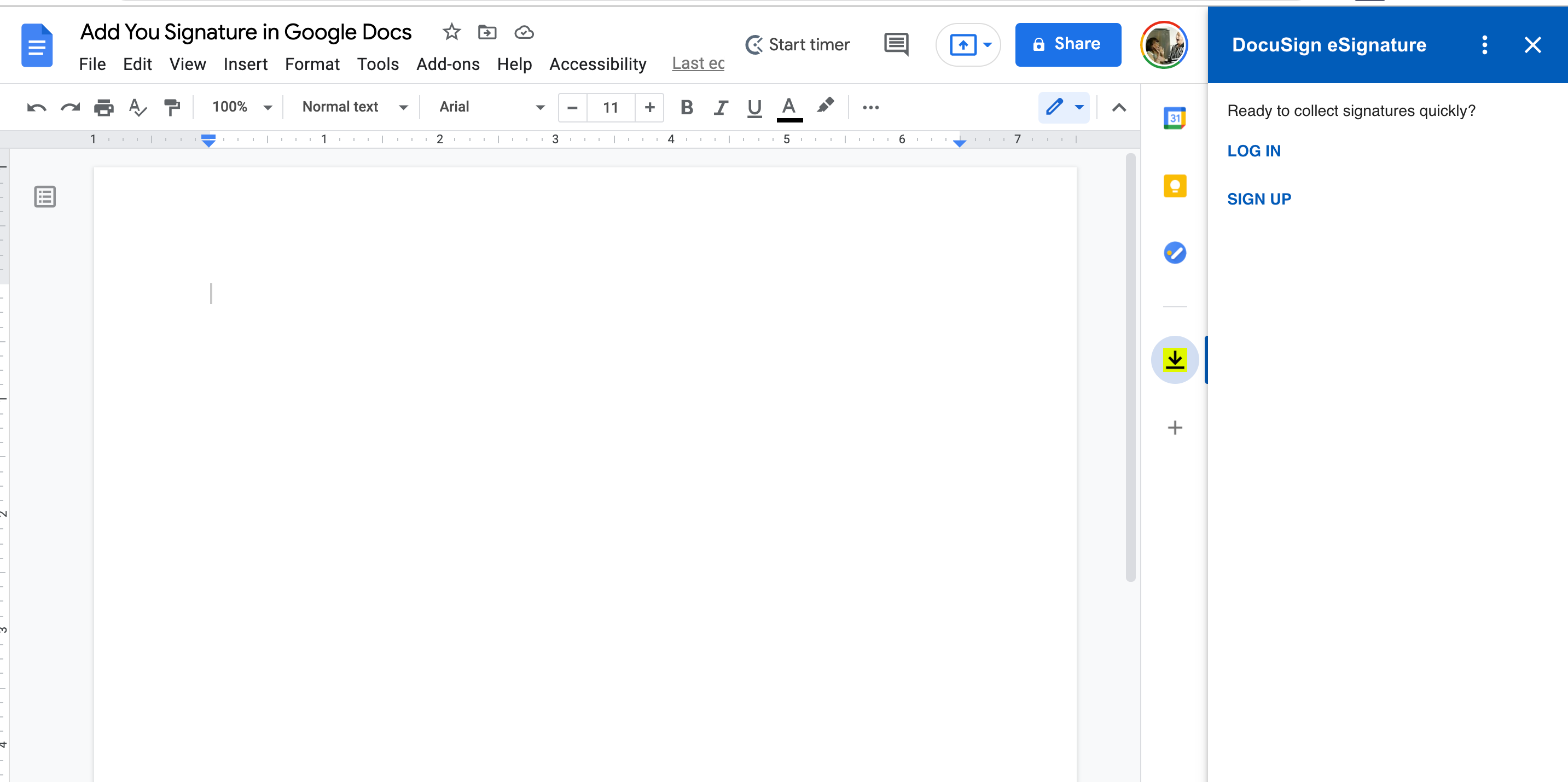 So fügen Sie Google Docs eine Signatur hinzu - DocuSign Google Docs Toolbar Side Panel