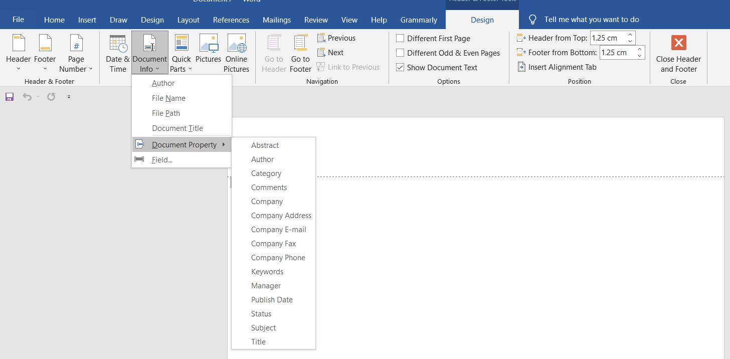 Document property in MS Word