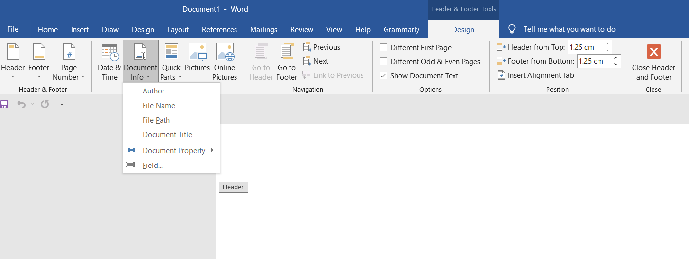 Document Title in header 1 - Come creare un’intestazione personalizzata in Microsoft Word