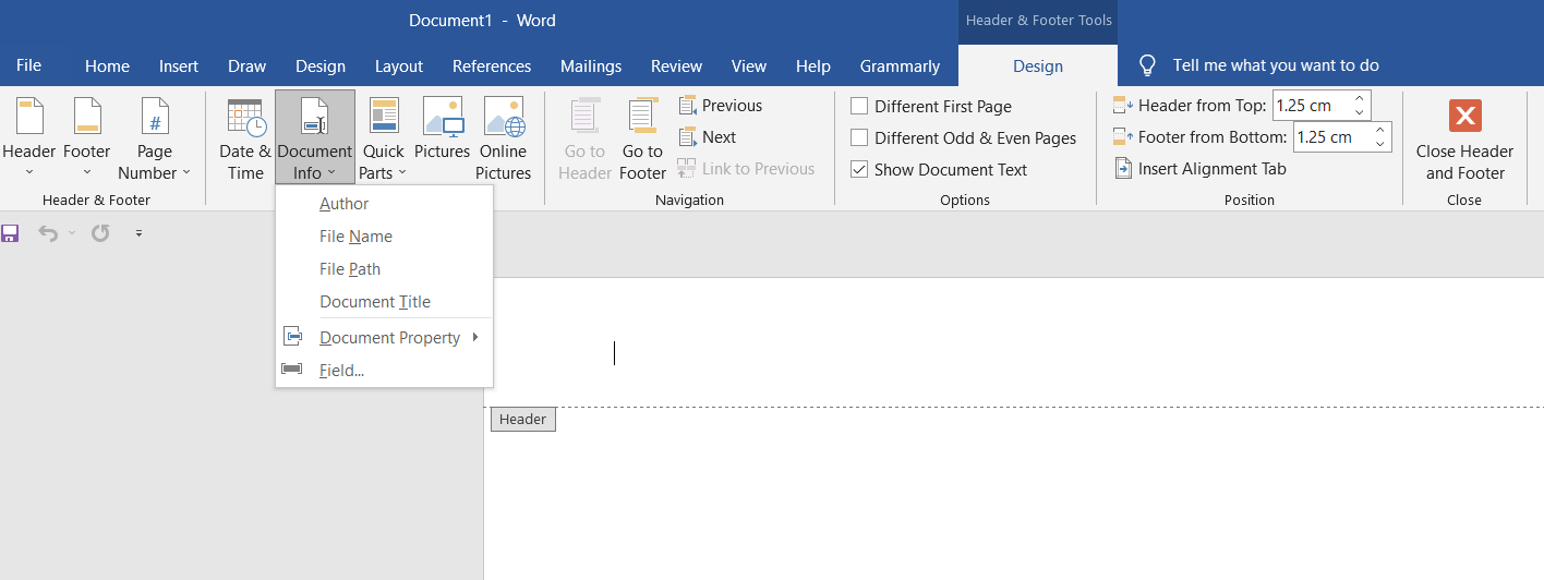 add custom header in word for mac