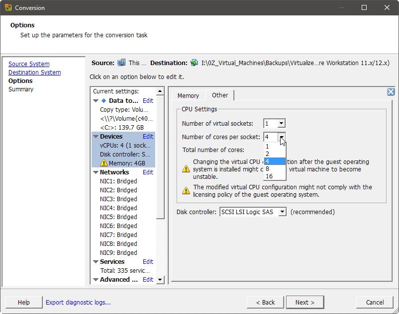 Downgrading Virtual Machine Expected CPUs and Cores