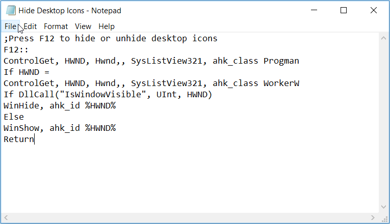 Editing the Hide Desktop Icons Script