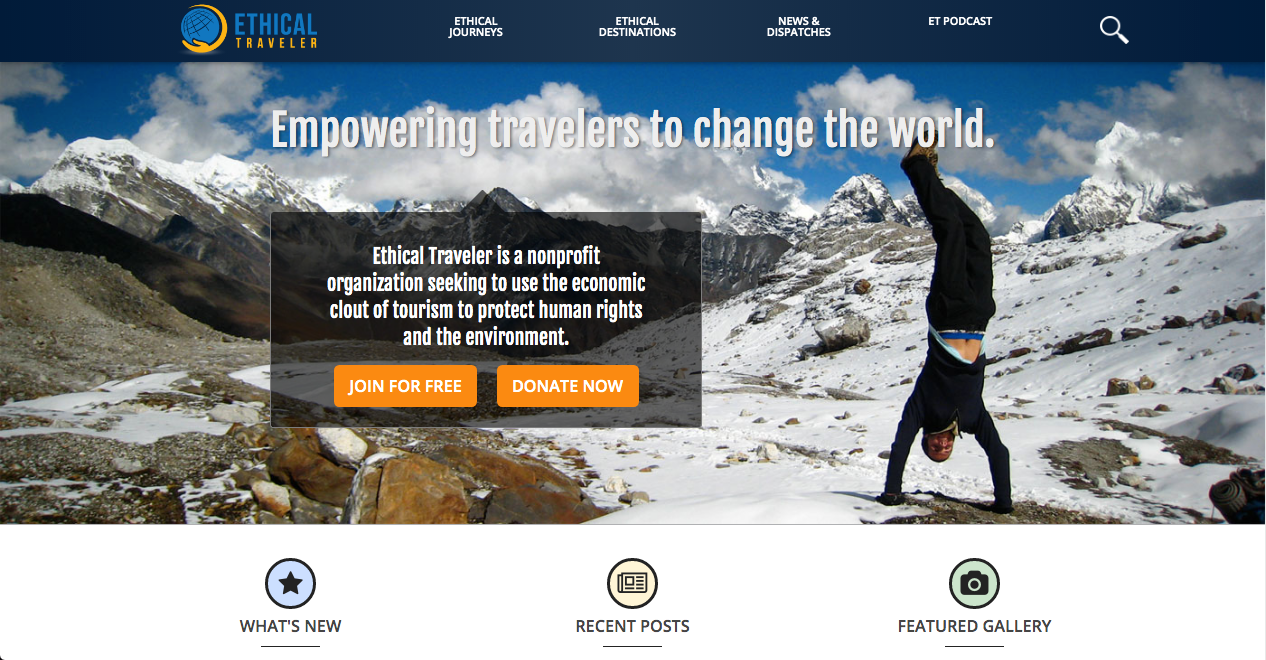 Screenshot of the Ethical Traveler Website