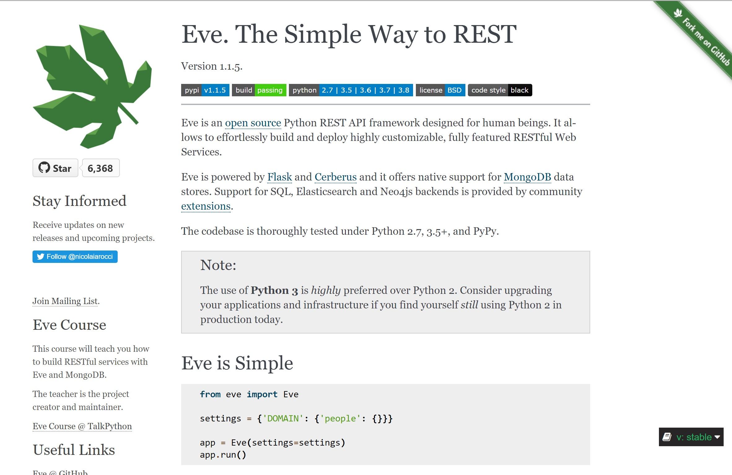 Eve API website interface