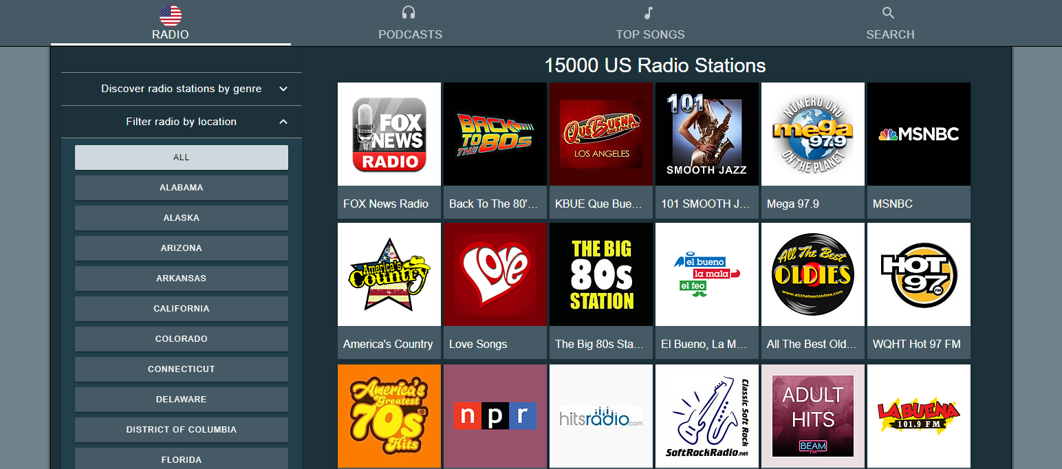 A screenshot of FMRadioFree's landing page
