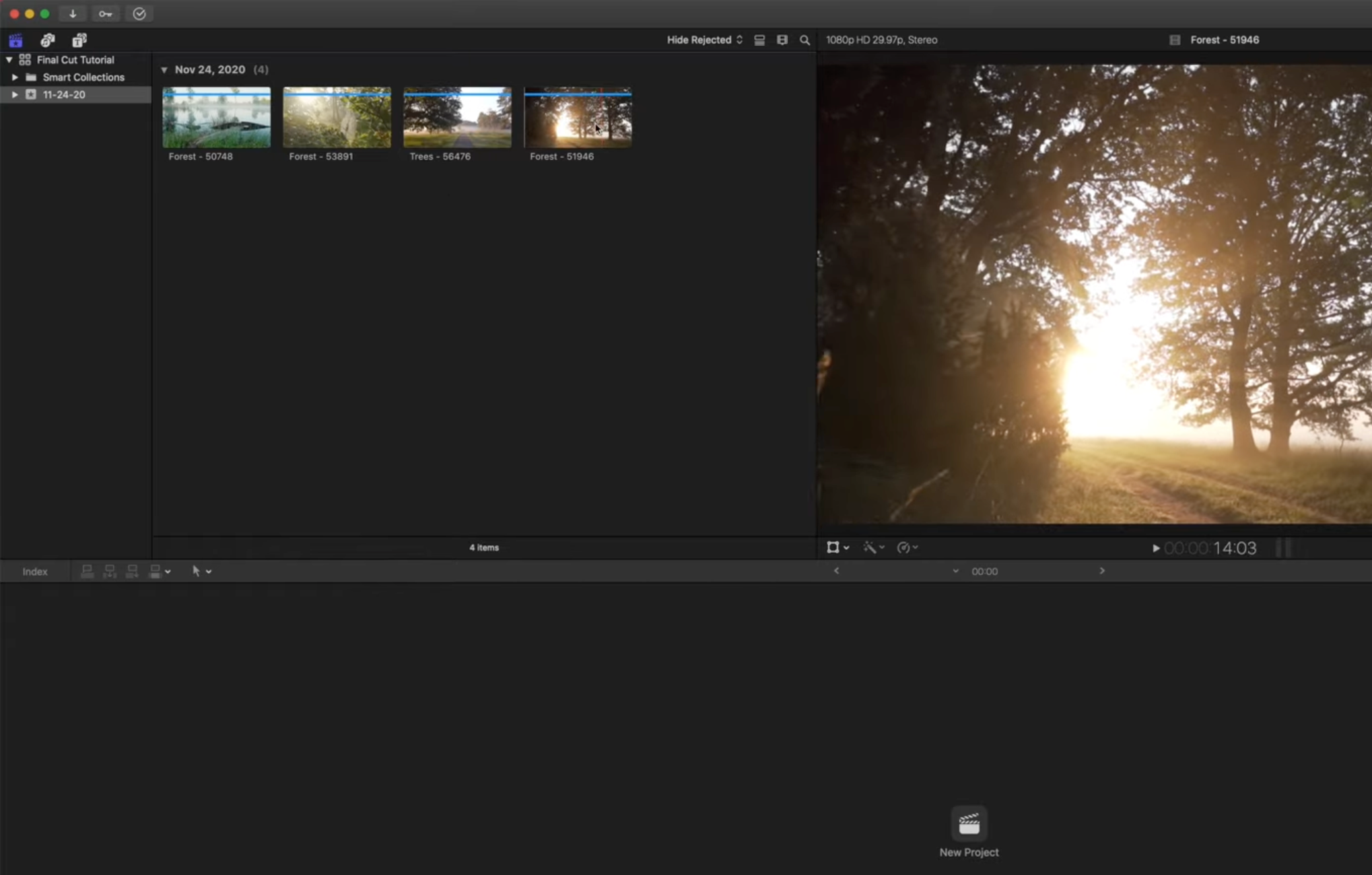 Screenshot of Final Cut Pro media organization 