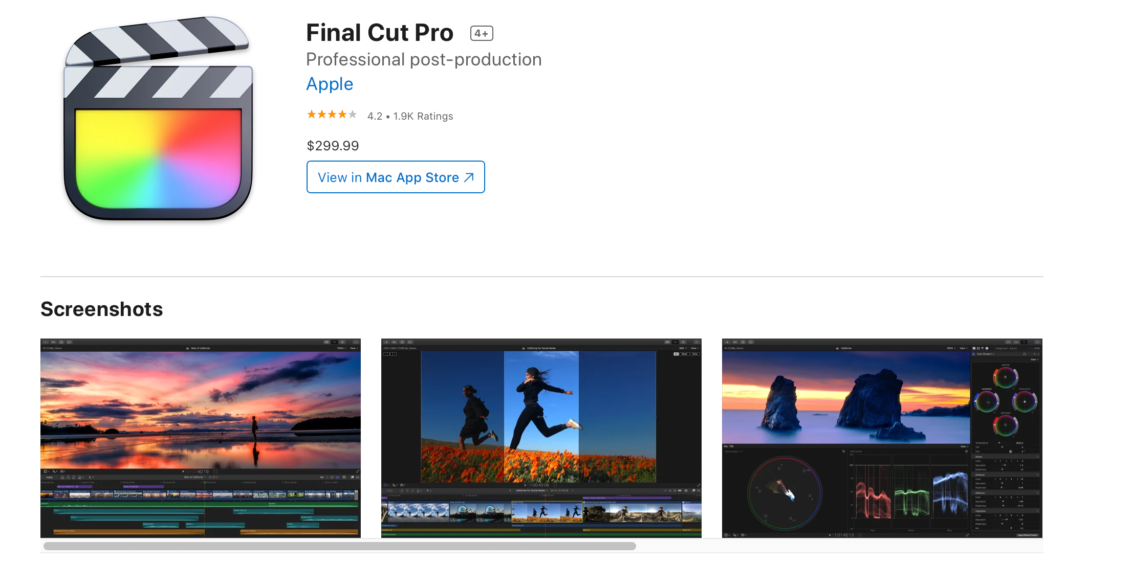 Final Cut Pro download page on Mac store