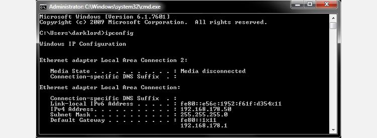 پیدا کردن IP در CMD با IPConfig