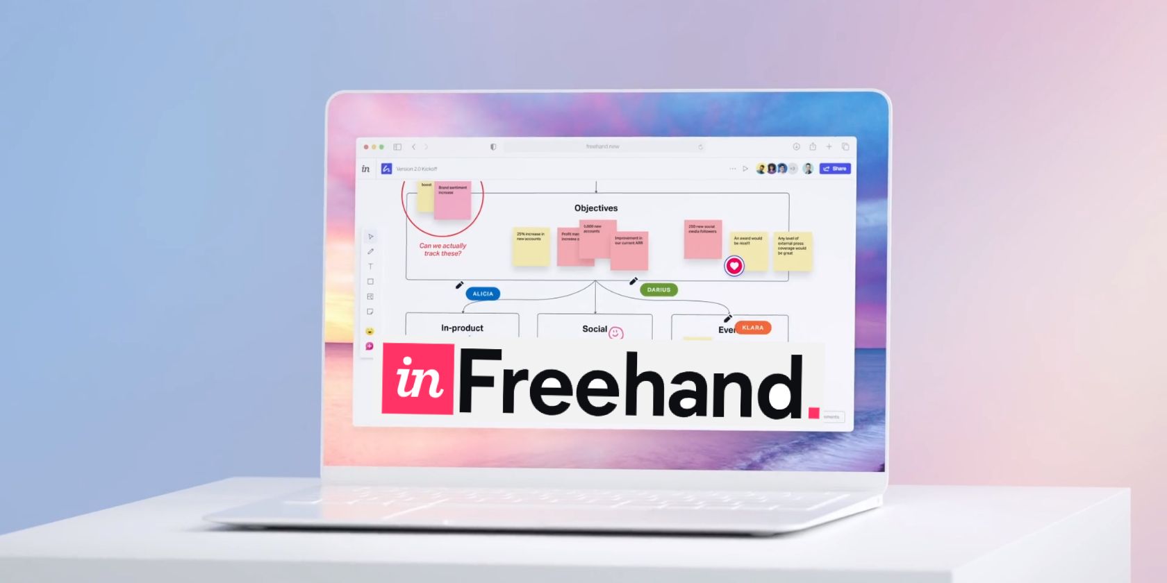 Illustration of the Freehand app interface in a laptop
