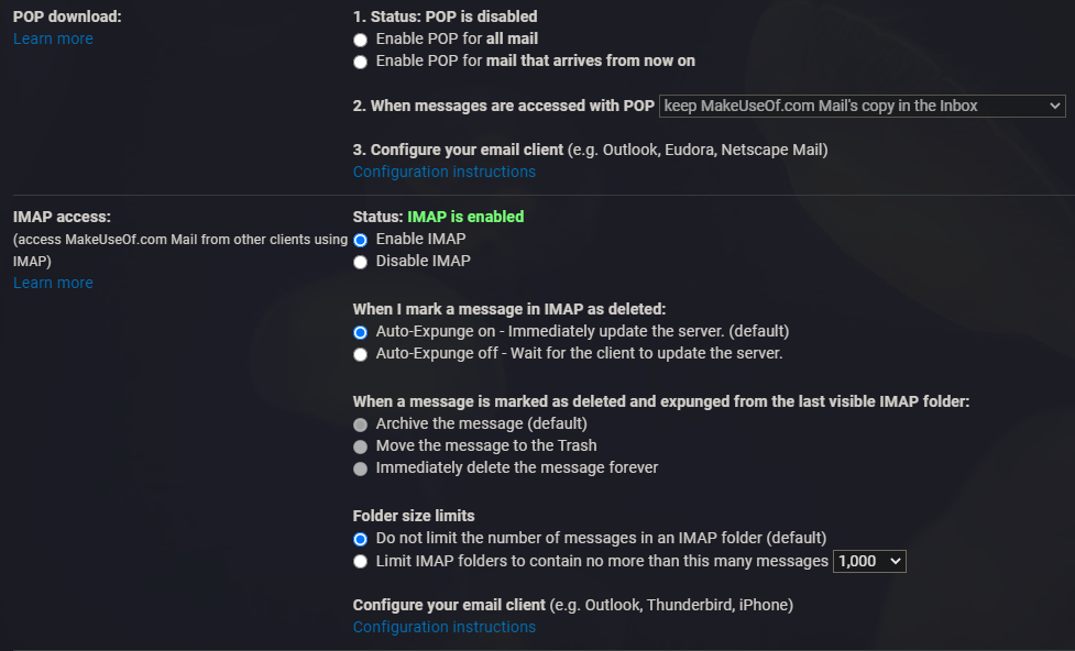 Gmail POP IMAP Settings