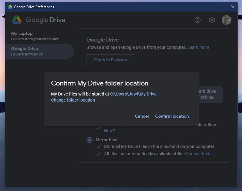 Google Drive Confirm My Drive Folder location