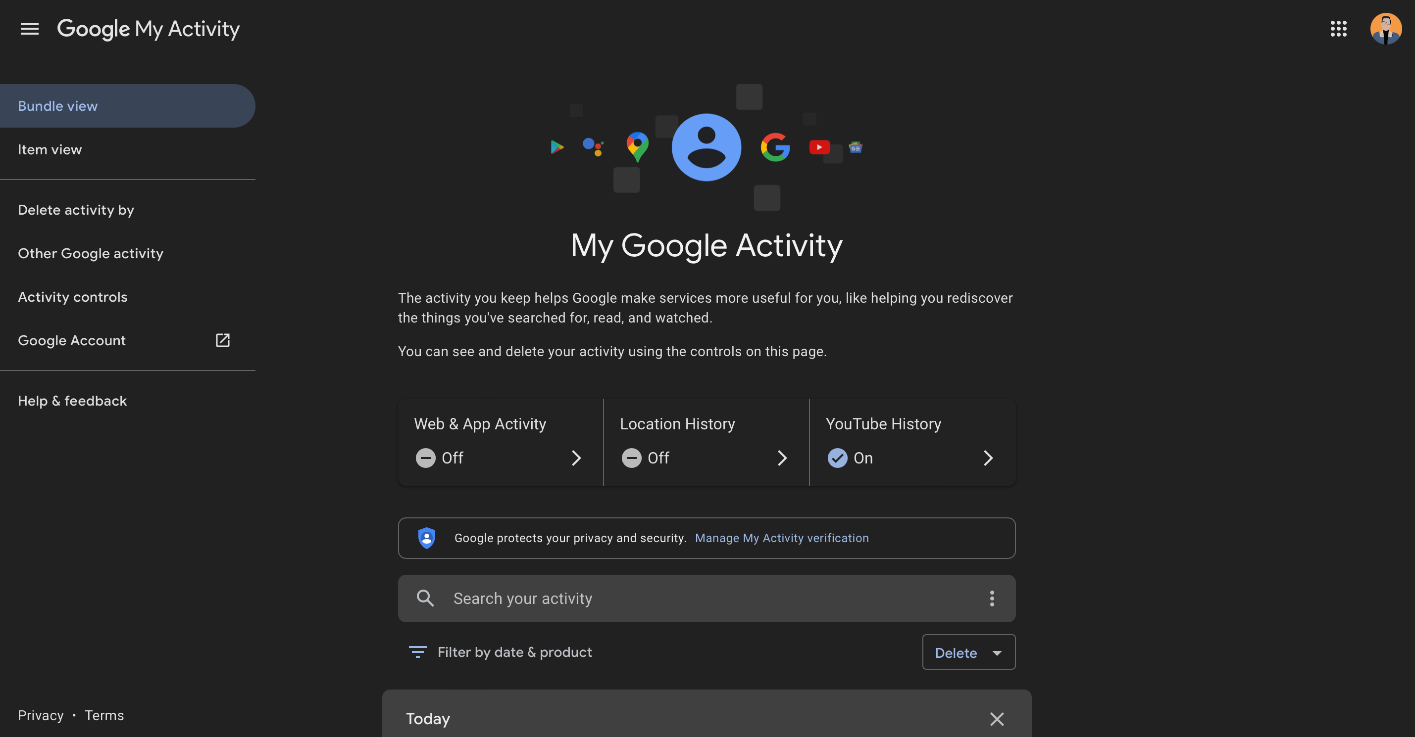 Google Web & App Activity Screenshot